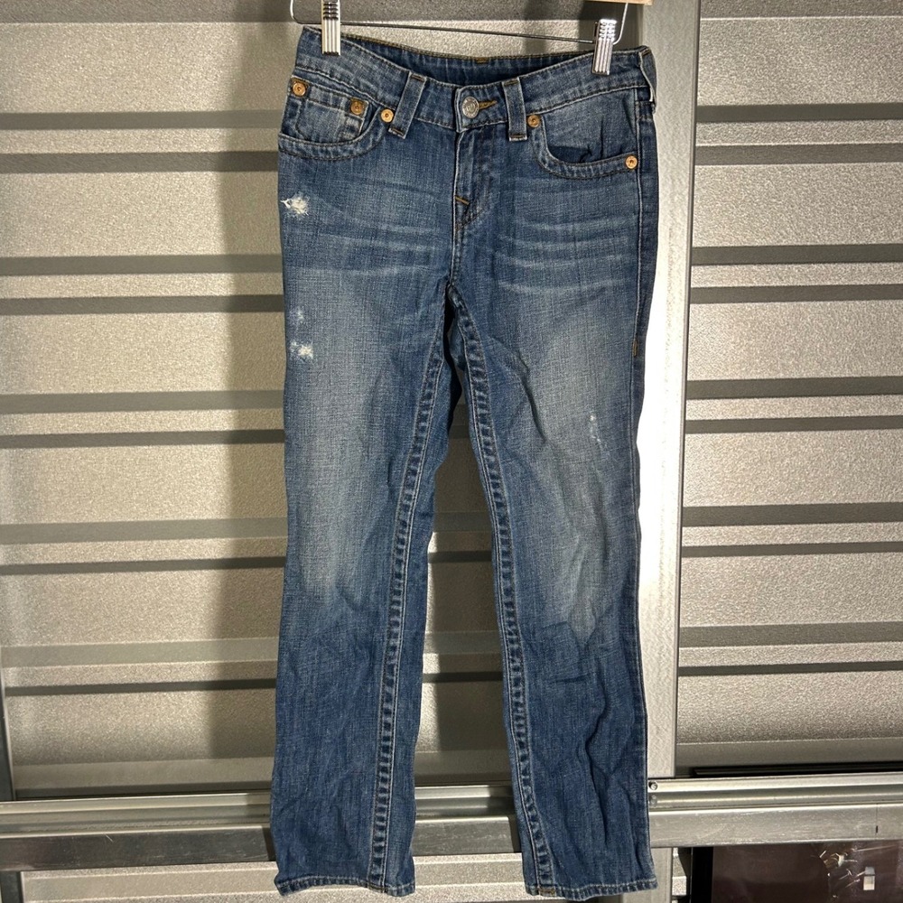 True Religion Jeans Boys 10 Blue Straight Leg Flap Pocket Y2K Streetwear Denim